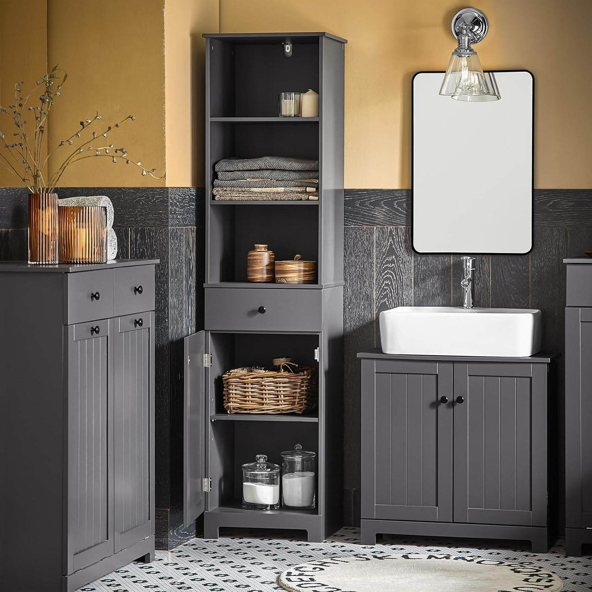 Bad Hochschrank | Badschrank | Badregal Dunkelgrau | BZR17-DG - Palo24