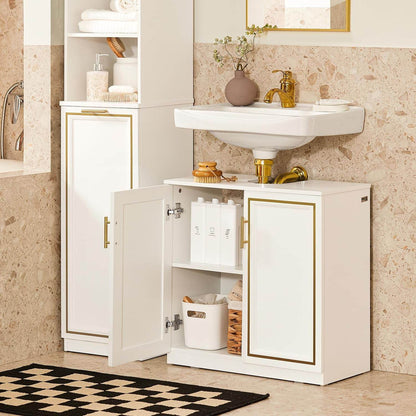 Waschbeckenunterschrank | Badschrank | Waschtisch | Weiß+Gold | BZR86-W - Palo24