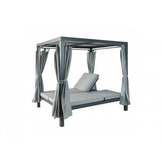 Lounge-Gartenliege XL Sonnenliege Bali-Liege Doppelliege Outdoor-Bett, 10cm-Polster aus Olefin Alu ~ grau - Palo24