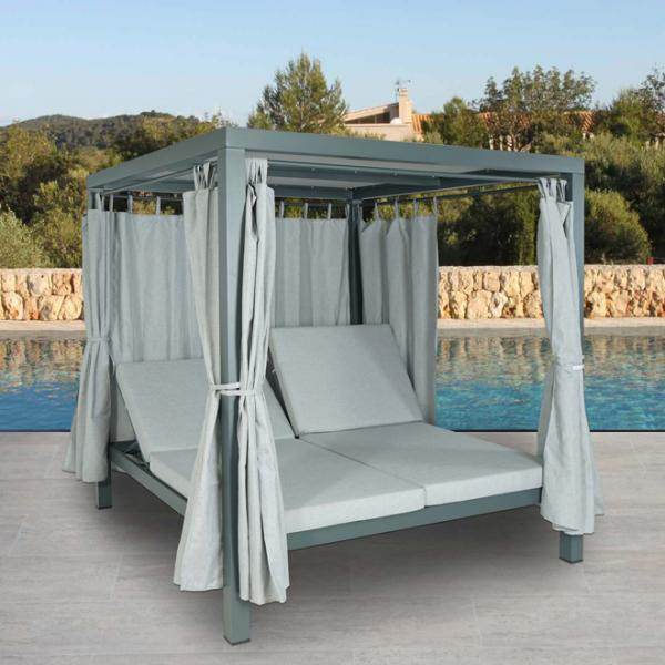 Lounge-Gartenliege Sonnenliege inkl. Abdeckhaube Bali-Liege Doppelliege, 10cm-Polster Olefin Alu ~ grau - Palo24