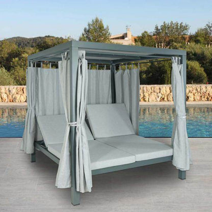 Lounge-Gartenliege Sonnenliege inkl. Abdeckhaube Bali-Liege Doppelliege, 10cm-Polster Olefin Alu ~ grau - Palo24
