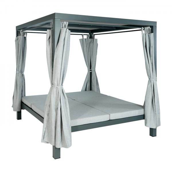 Lounge-Gartenliege XL Sonnenliege Bali-Liege Doppelliege Outdoor-Bett, 10cm-Polster aus Olefin Alu ~ grau - Palo24