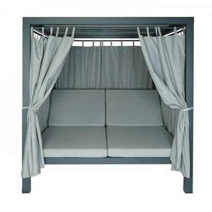 Lounge-Gartenliege Sonnenliege inkl. Abdeckhaube Bali-Liege Doppelliege, 10cm-Polster Olefin Alu ~ grau - Palo24