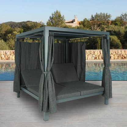 Lounge-Gartenliege XL Sonnenliege Bali-Liege Doppelliege Outdoor-Bett, 10cm-Polster aus Olefin Alu ~ anthrazit - Palo24