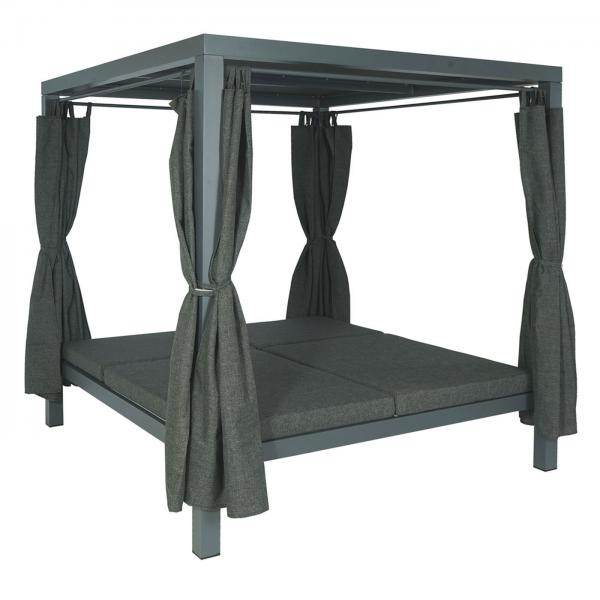 Lounge-Gartenliege XL Sonnenliege Bali-Liege Doppelliege Outdoor-Bett, 10cm-Polster aus Olefin Alu ~ anthrazit - Palo24