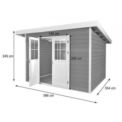 WPC Gartenhaus mit Pultdach HWC-J94, Gerätehaus Geräteschuppen, 245x366x354cm ~ graphit-weiss - Palo24