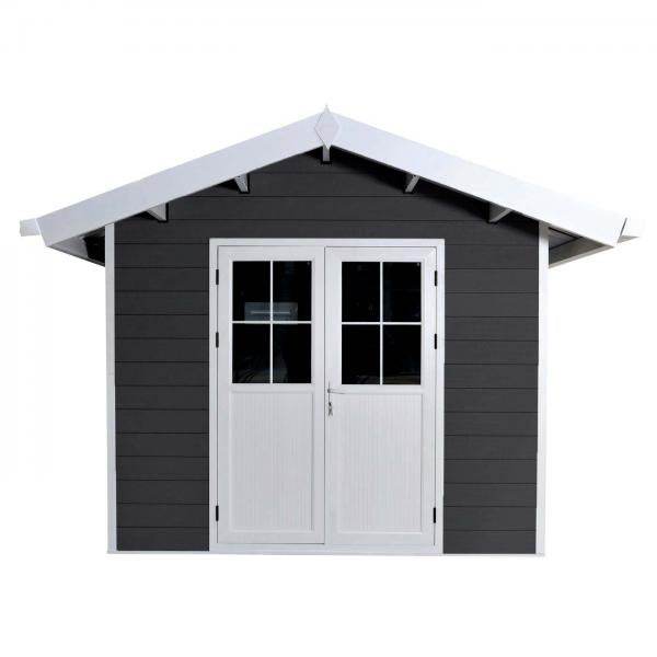 WPC Gartenhaus mit Satteldach HWC-J94, Gerätehaus Geräteschuppen, 253x360x366cm ~ graphit-weiss - Palo24