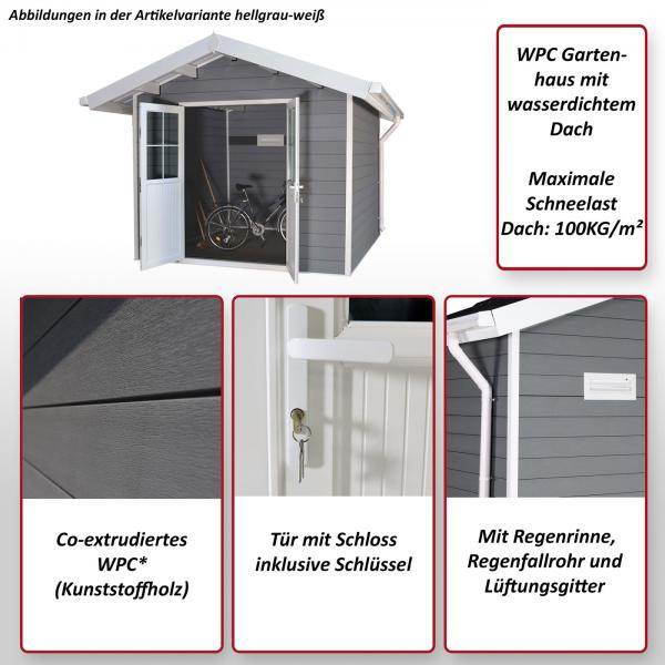 WPC Gartenhaus mit Satteldach HWC-J94, Gerätehaus Geräteschuppen, 253x360x366cm ~ hellgrau-weiss - Palo24