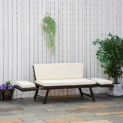 2er Gartensofa Loungesofa Gartenbank aufklappbar Armlehne Polyrattan Braun - Palo24