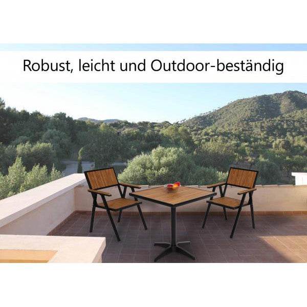 Gartentisch HWC-J95, Balkontisch Bistrotisch, Gastronomie Outdoor-Beschichtung Aluminium Polywood ~ schwarz, teak braun - Palo24