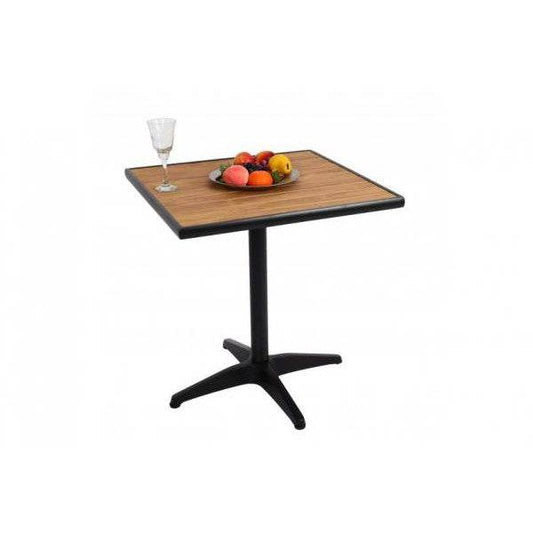 Gartentisch HWC-J95, Balkontisch Bistrotisch, Gastronomie Outdoor-Beschichtung Aluminium Polywood ~ schwarz, teak braun - Palo24