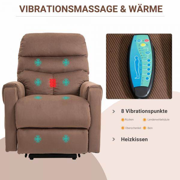 Fernsehsessel mit Aufstehhilfe und Wohlfühl-Massage Hellbraun - Palo24