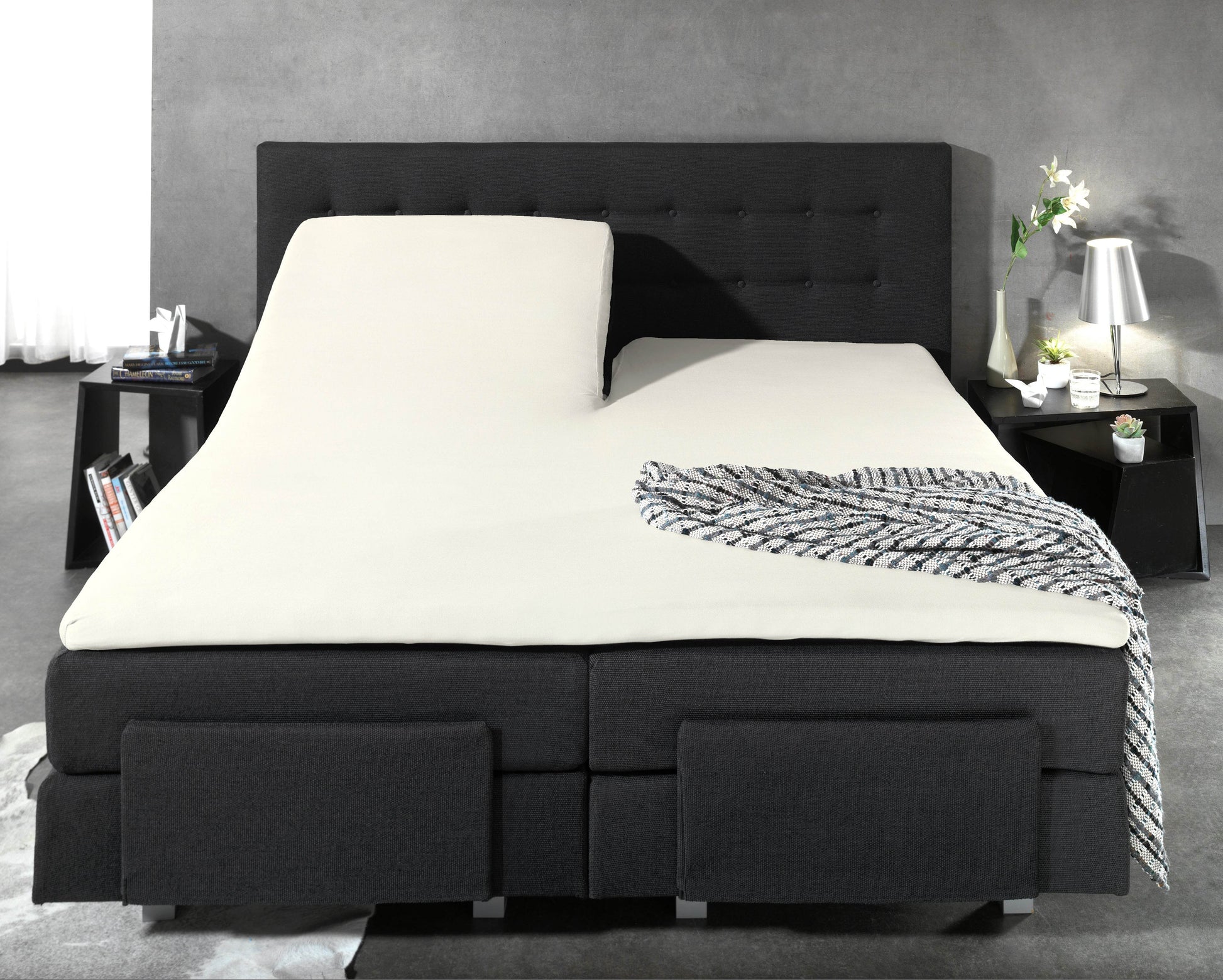 Split Topper Baumwolle Spannbettlaken Creme 160 x 220 cm - Palo24