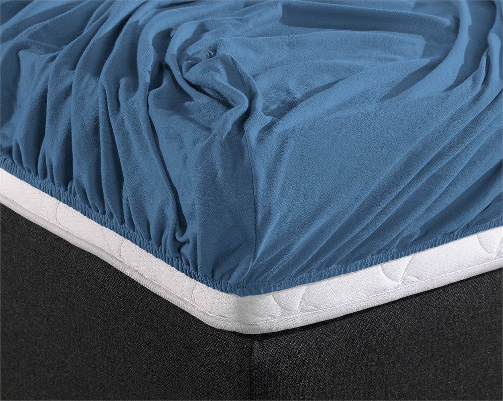 Doppelt Jersey 220 gr. Spannbettlaken Blau 160/180 x 200/220 cm - Palo24