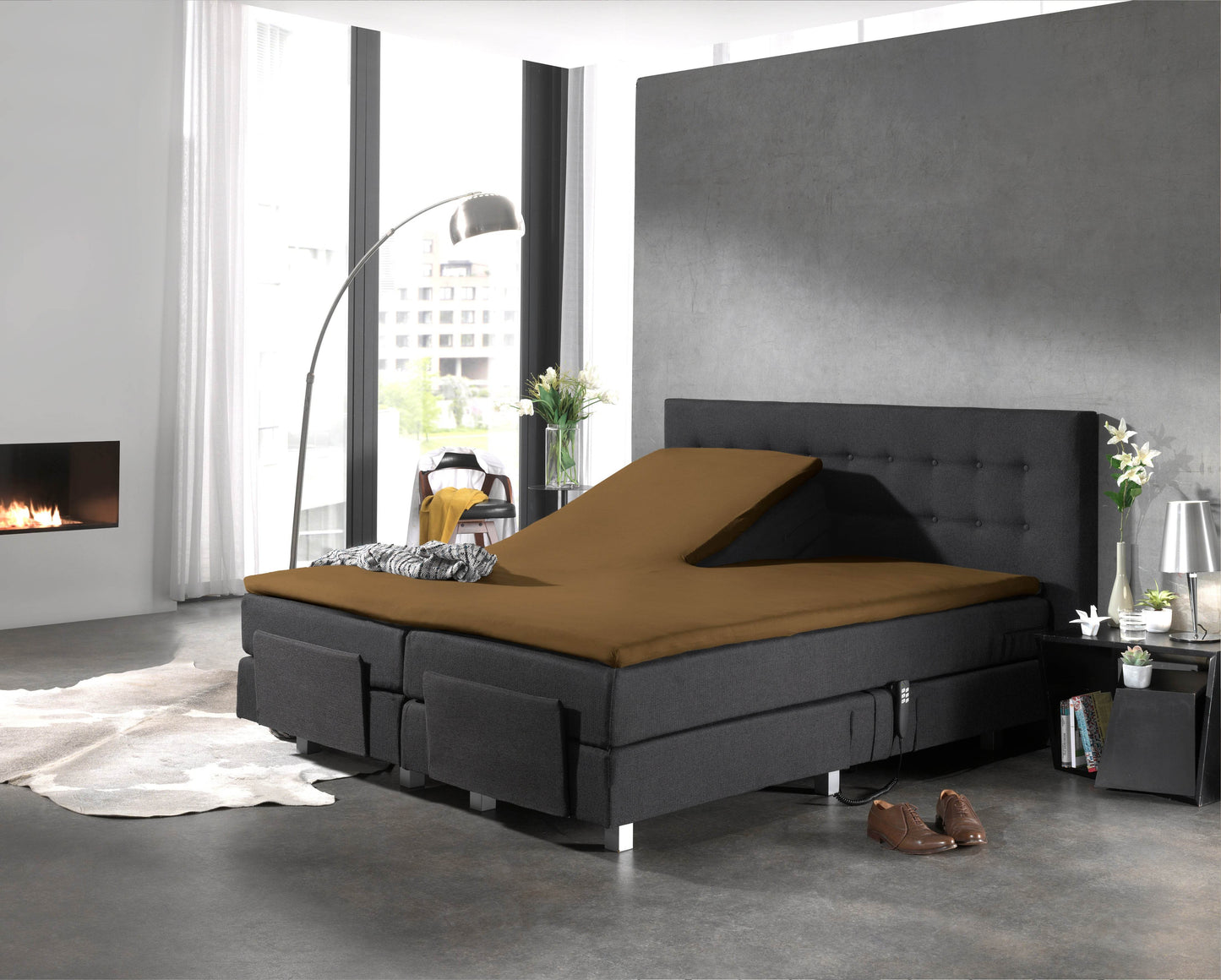 Split Topper Baumwolle Spannbettlaken Taupe 180 x 210 cm - Palo24