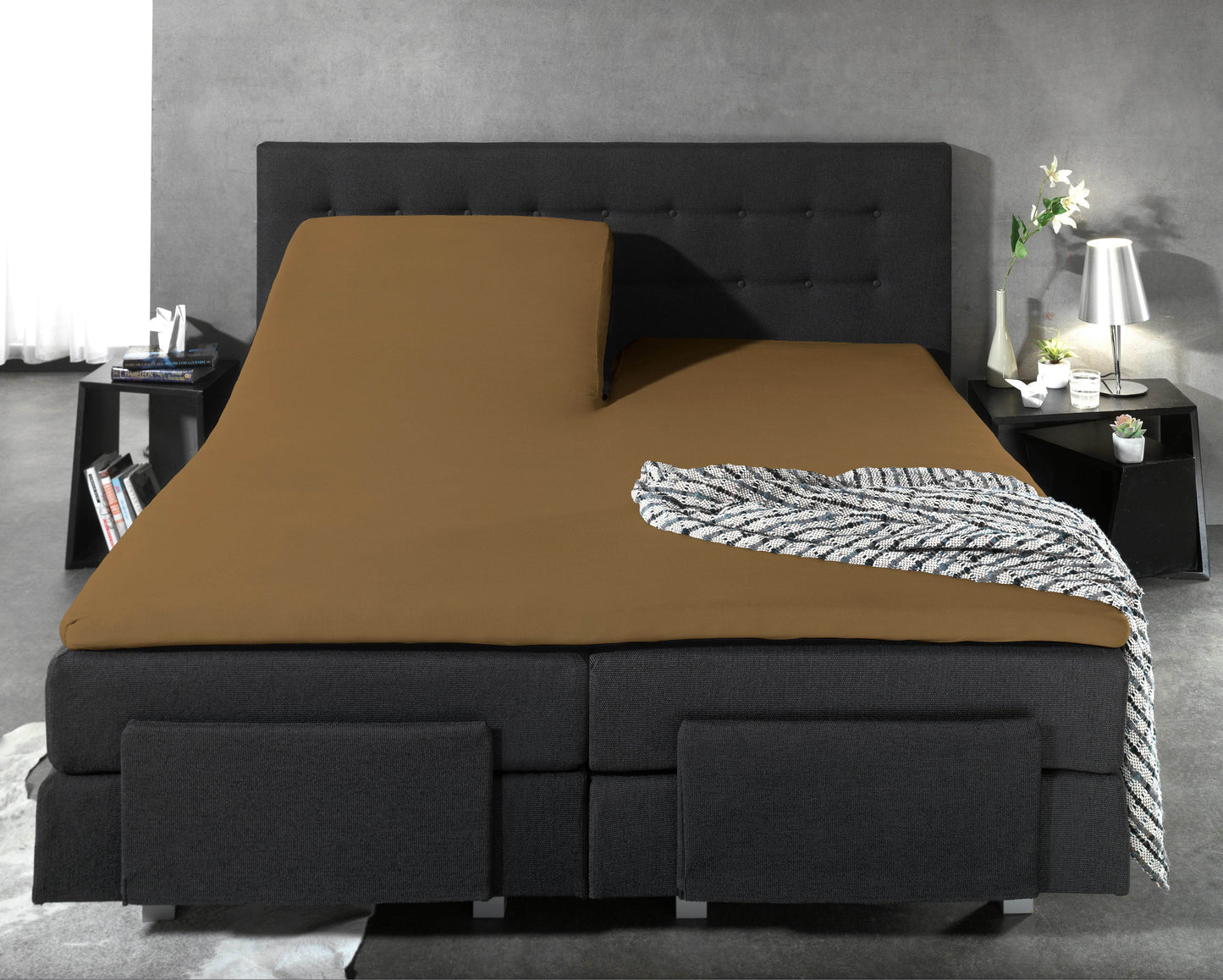 Split Topper Baumwolle Spannbettlaken Taupe 180 x 220 cm - Palo24