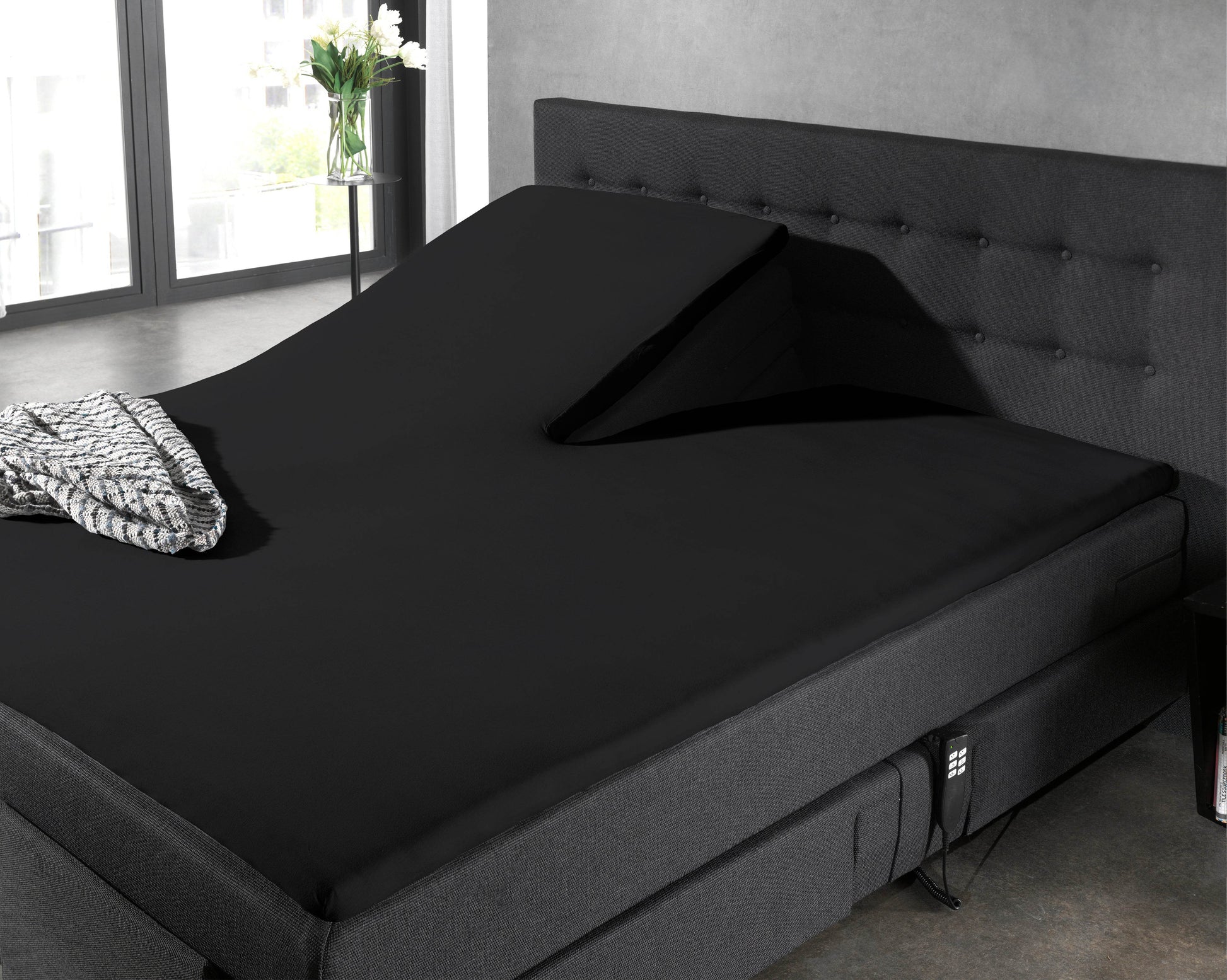Split Topper Baumwolle Spannbettlaken Schwarz 160 x 200 cm - Palo24