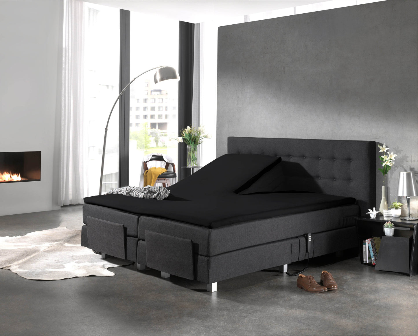 Split Topper Baumwolle Spannbettlaken Schwarz 160 x 210 cm - Palo24