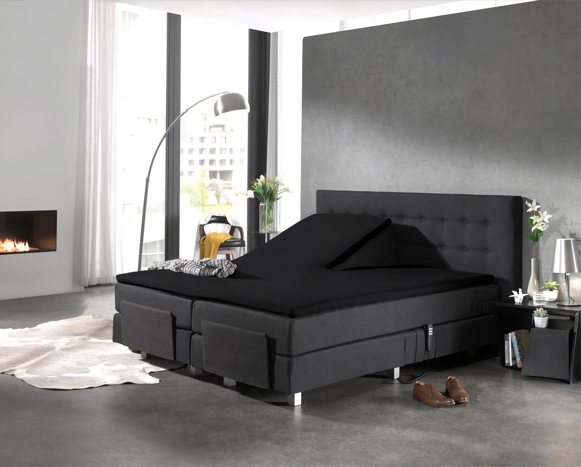 Split Topper Baumwolle Spannbettlaken Schwarz 180 x 200 cm - Palo24