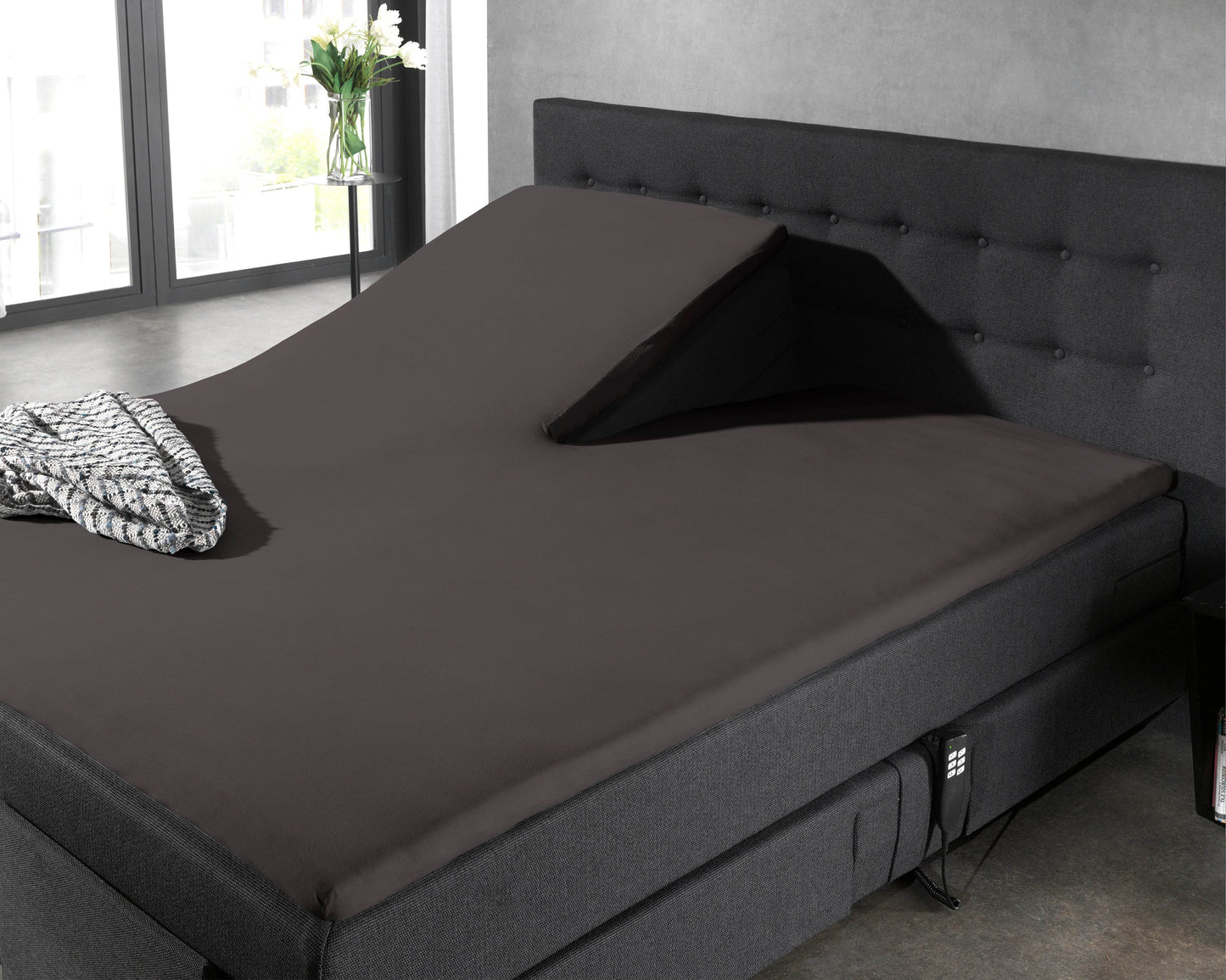Split Topper Baumwolle Spannbettlaken Anthrazit 180 x 220 cm - Palo24
