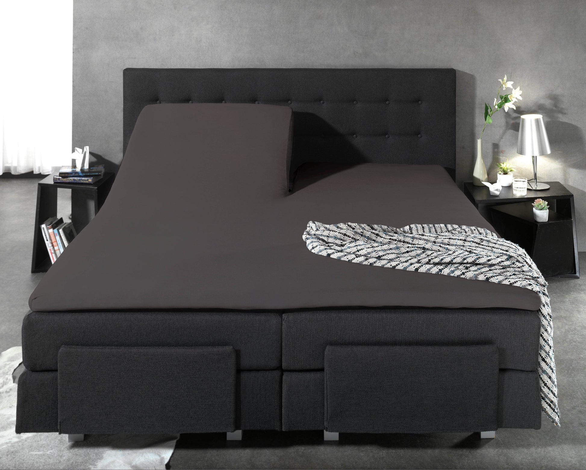 Split Topper Baumwolle Spannbettlaken Anthrazit 180 x 220 cm - Palo24