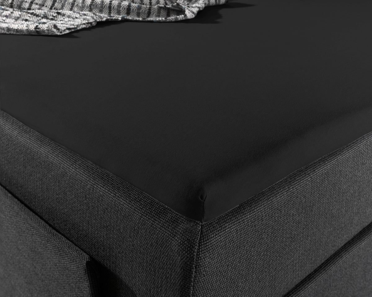 Jersey Topper Spannbettlaken Schwarz 190/200 x 200/220 cm - Palo24