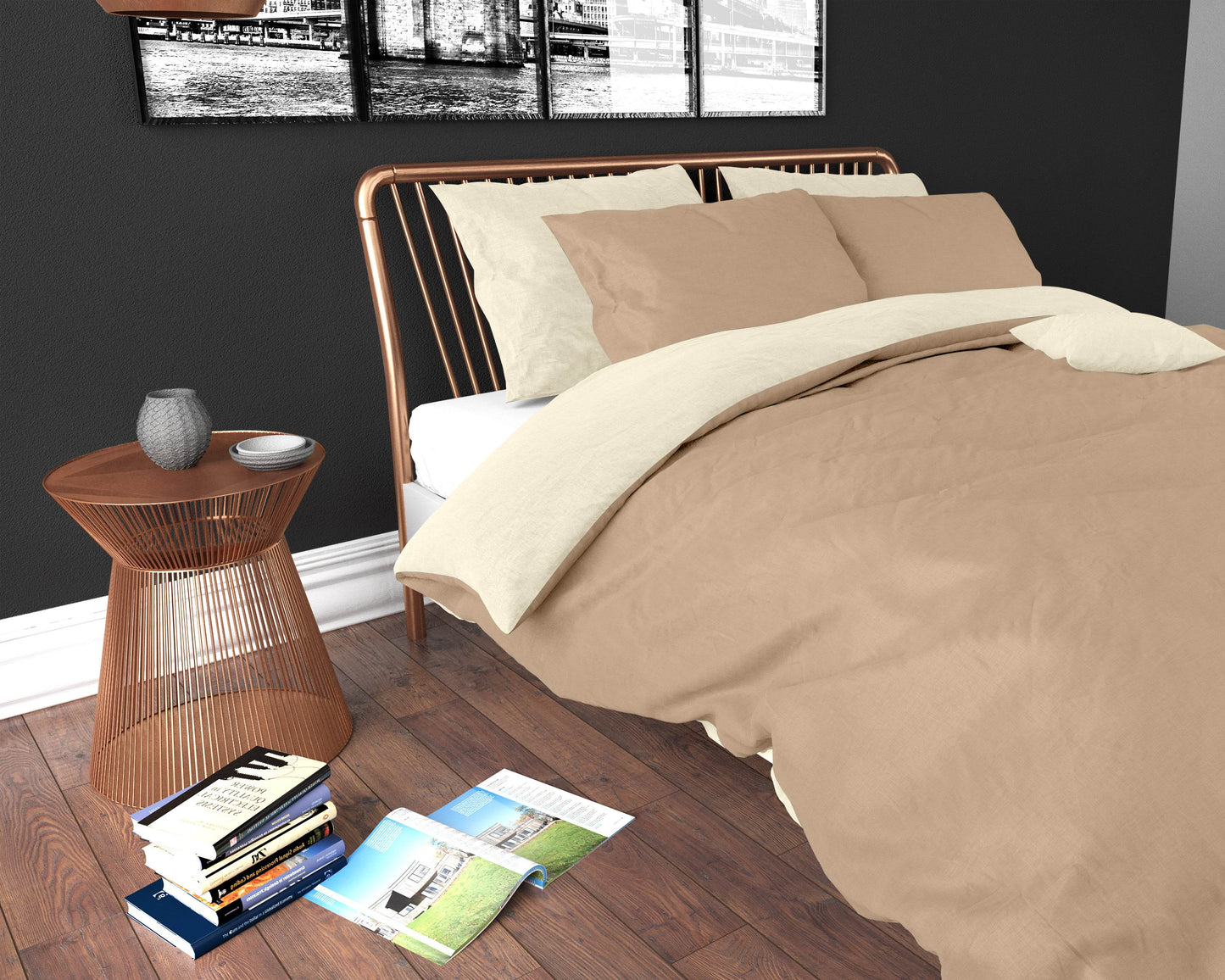 Bettbezug Twin Face Creme/Taupe 140 x 220 cm - Palo24