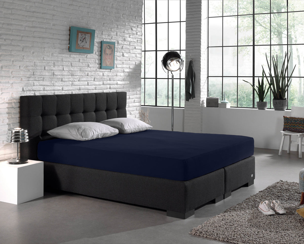 Einzel Jersey 135 gr. Spannbettlaken Indigo Blau 190/200 x 200/220 cm - Palo24