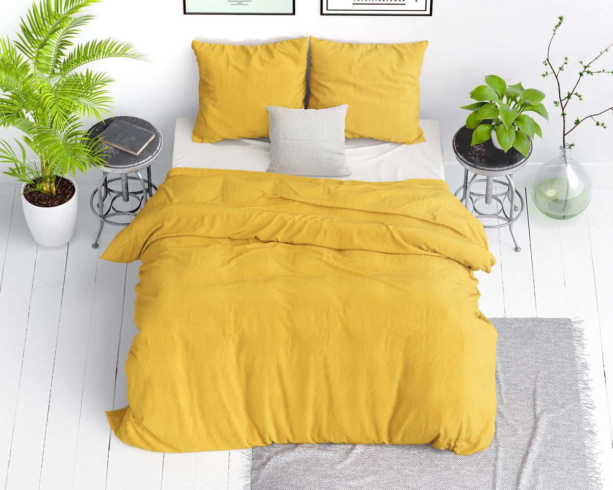 Bettbezug Stone washed Mustard 200 x 220 cm - Palo24