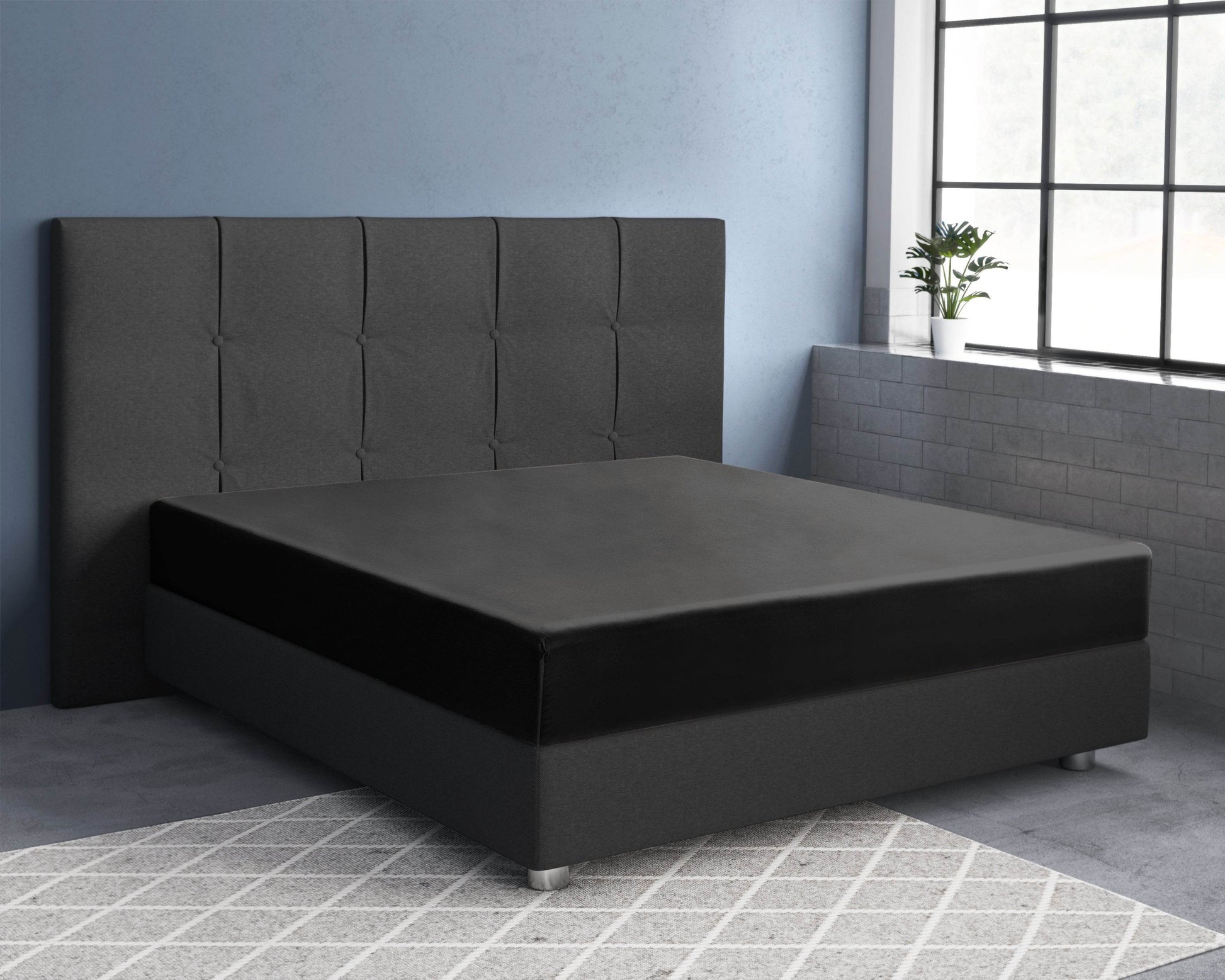 Satin Spannbettlaken Schwarz 120 x 200 cm - Palo24