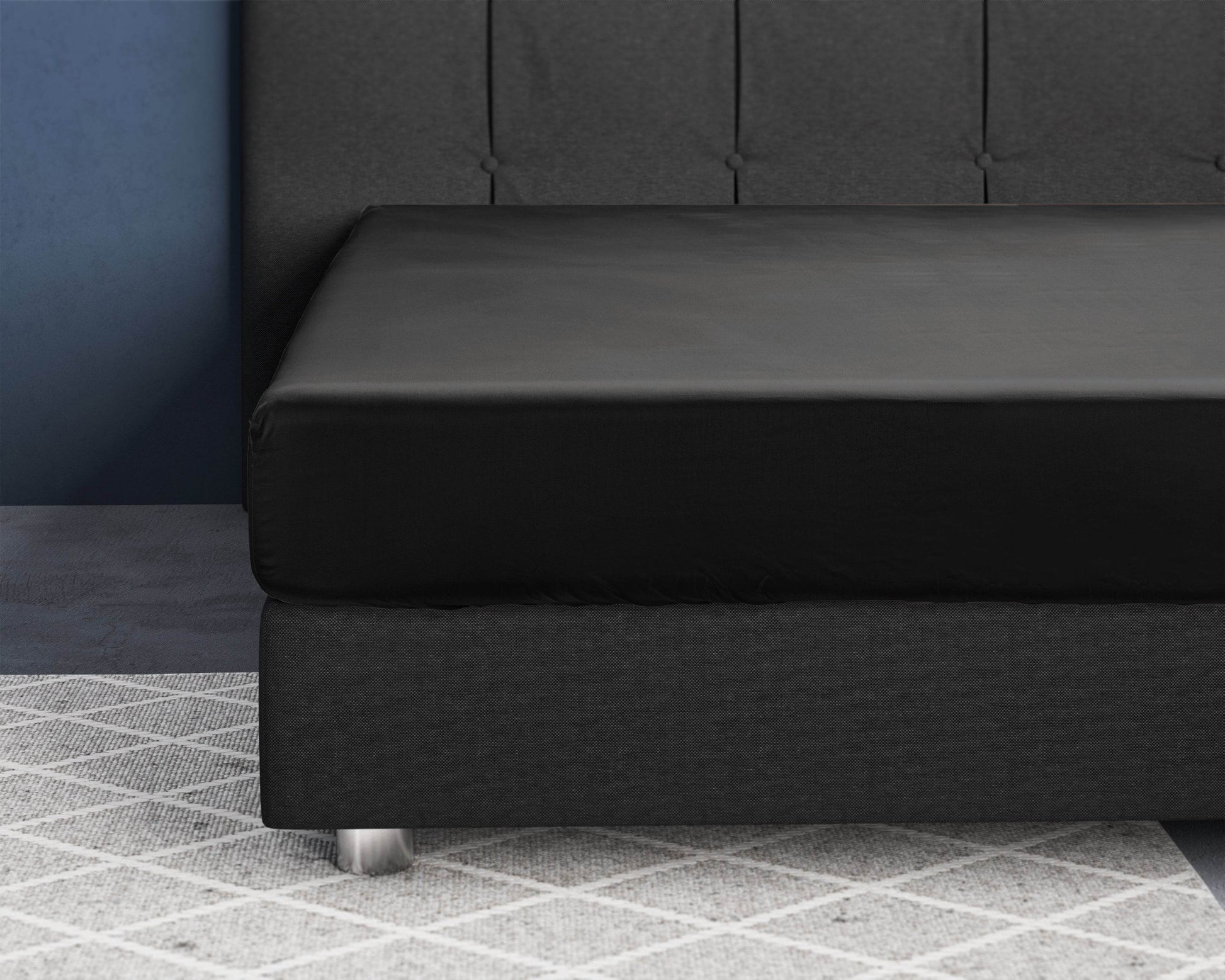 Satin Spannbettlaken Schwarz 140 x 200 cm - Palo24