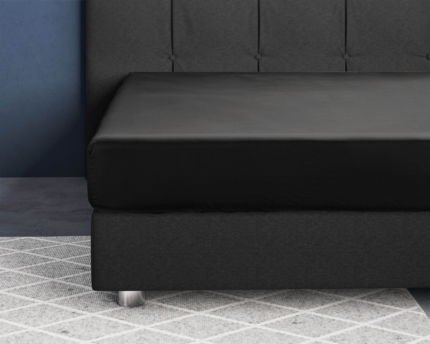 Satin Spannbettlaken Schwarz 180 x 200 cm - Palo24