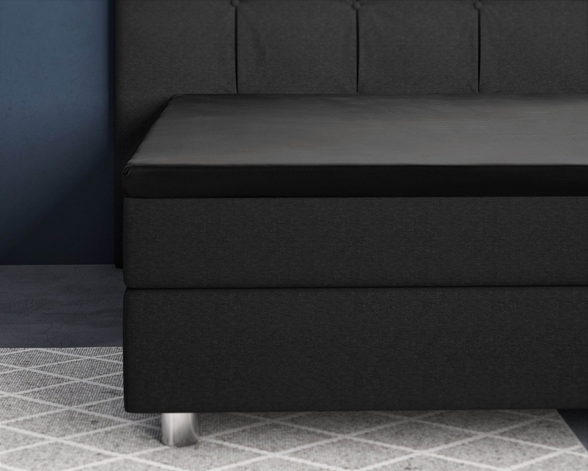 Topper Satin Spannbettlaken Schwarz 180 x 220 cm - Palo24