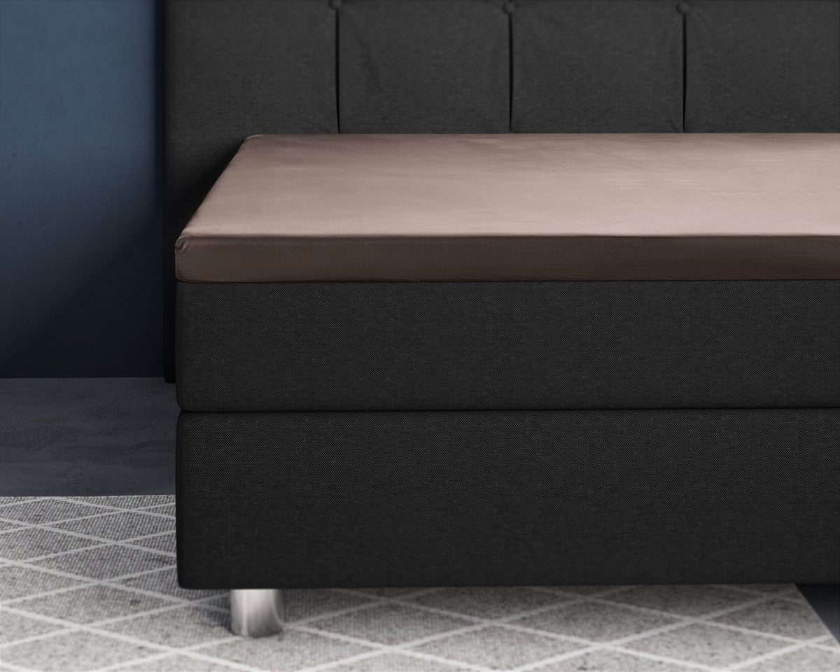 Topper Satin Spannbettlaken Taupe 180 x 220 cm - Palo24