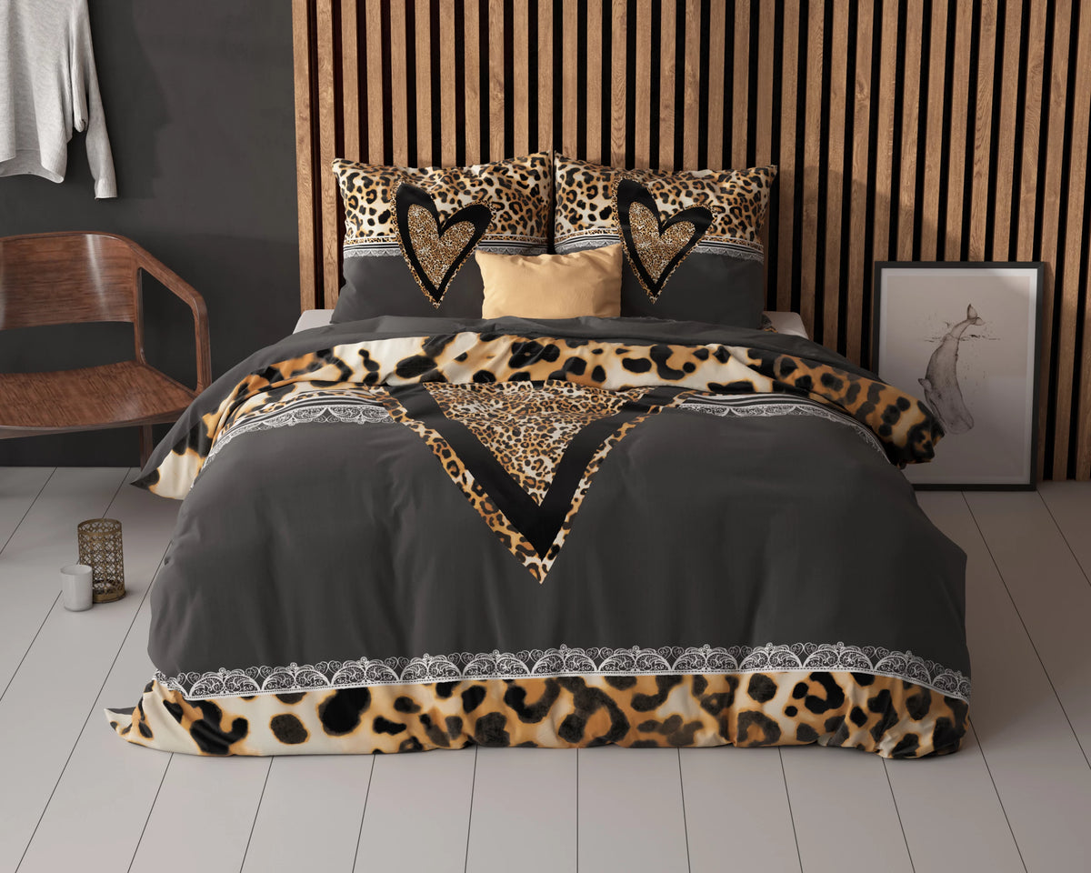 Panther Love Heart Bettbezug 135x200 cm Braun