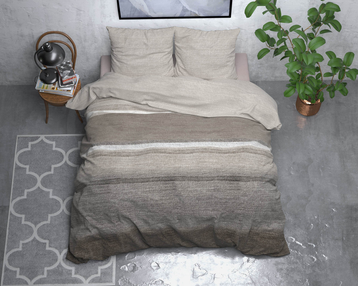 Bettbezug Flanel Stone Stripe Taupe 200 x 220 cm - Palo24