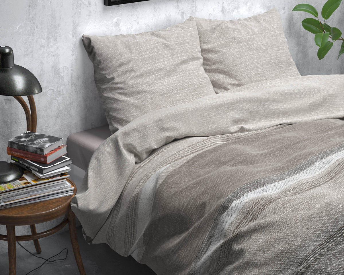 Bettbezug Flanel Stone Stripe Taupe 140 x 220 cm - Palo24