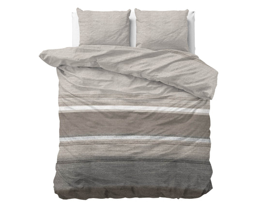 Bettbezug Flanel Stone Stripe Taupe 140 x 220 cm - Palo24