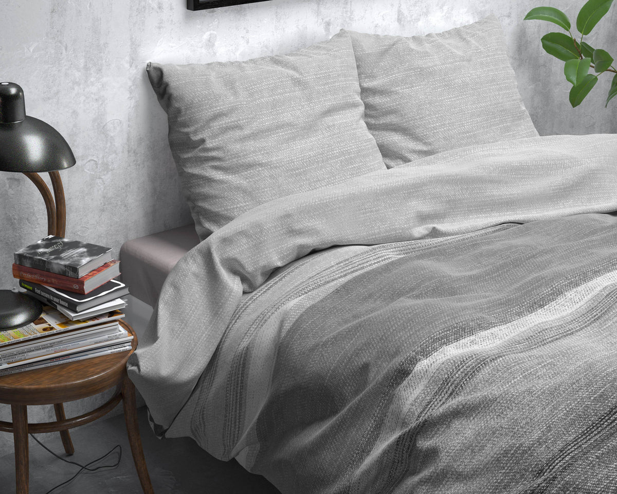 Bettbezug Flanel Stone Stripe Grau 200 x 220 cm - Palo24