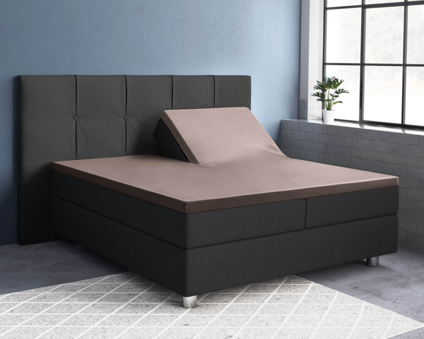 Split-Topper Satin Spannbettlaken Taupe 180 x 220 cm - Palo24