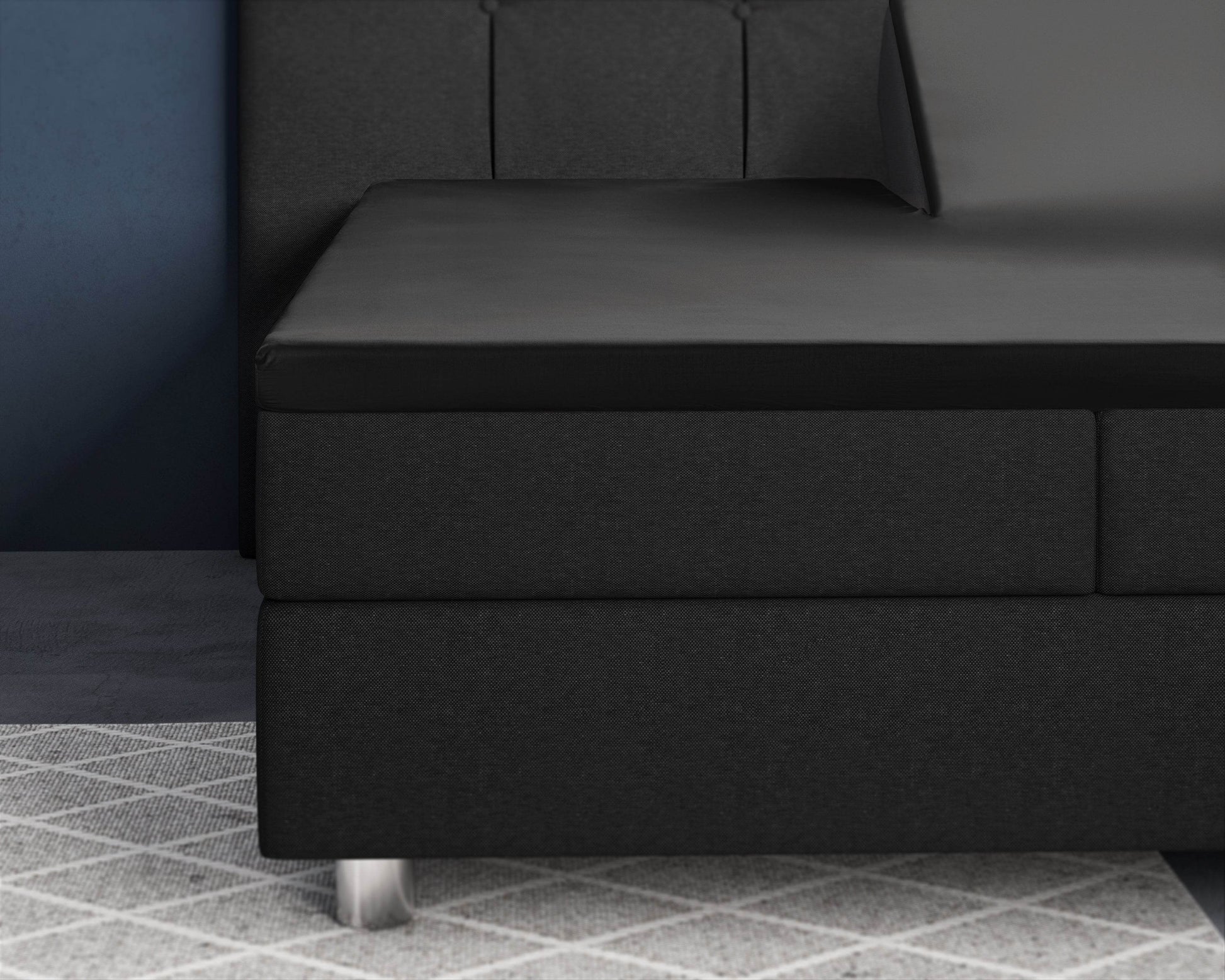 Split-Topper Satin Spannbettlaken Schwarz 180 x 200 cm - Palo24