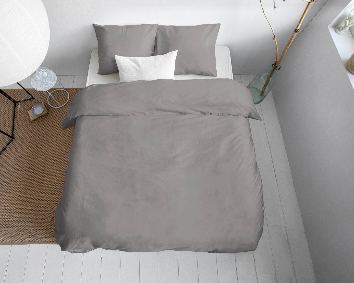 Bettbezug Uni Satijn Grau 140 x 200/220 cm - Palo24