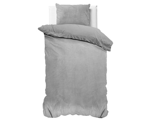 Bettbezug Samt Uni Grau 140 x 220 cm - Palo24