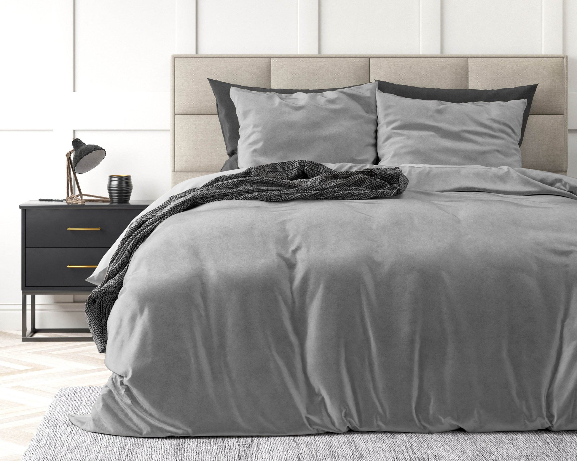 Bettbezug Samt Uni Grau 240 x 220 cm - Palo24