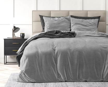 Bettbezug Samt Uni Grau 240 x 220 cm - Palo24