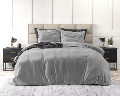 Bettbezug Samt Uni Grau 200 x 220 cm - Palo24