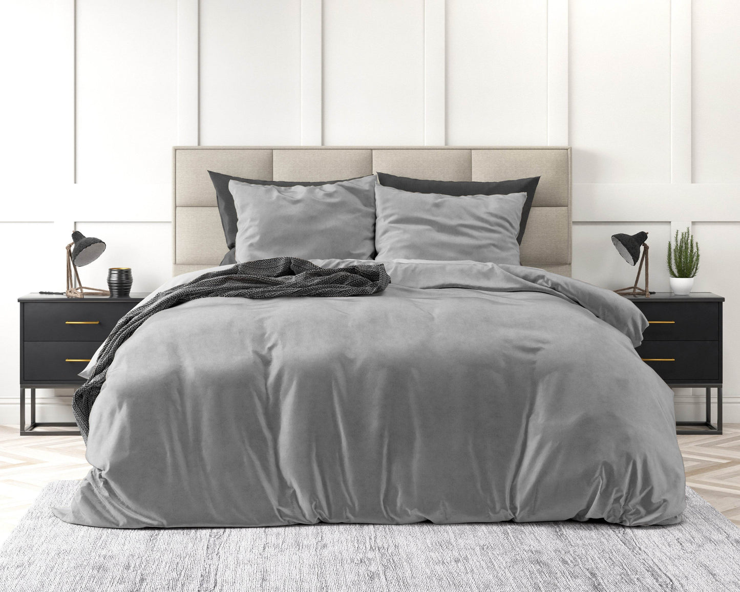 Bettbezug Samt Uni Grau 240 x 220 cm - Palo24