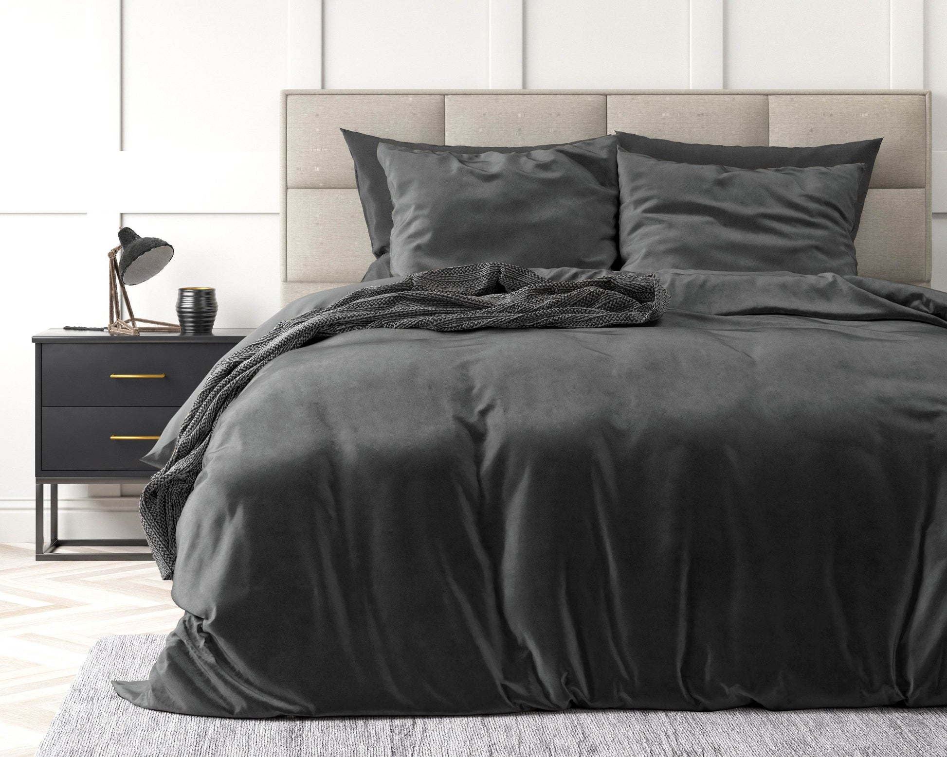 Bettbezug Samt Uni Anthrazit 140 x 220 cm - Palo24