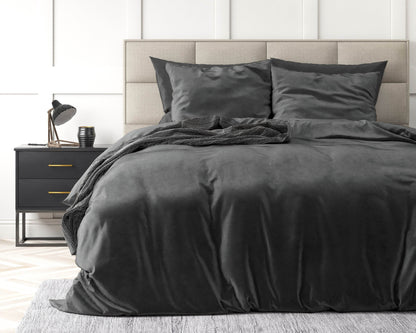Bettbezug Samt Uni Anthrazit 140 x 220 cm - Palo24