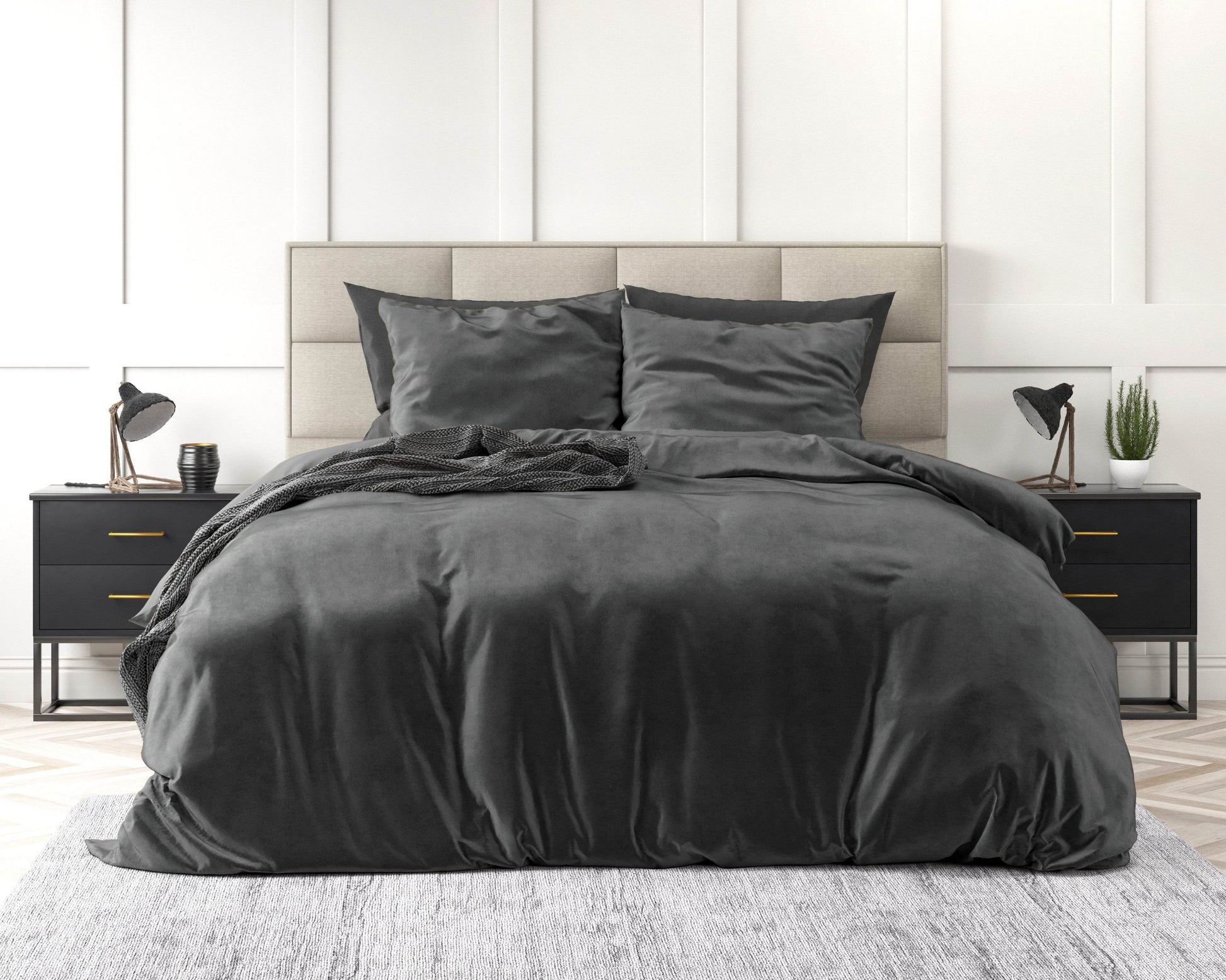 Bettbezug Samt Uni Anthrazit 140 x 220 cm - Palo24